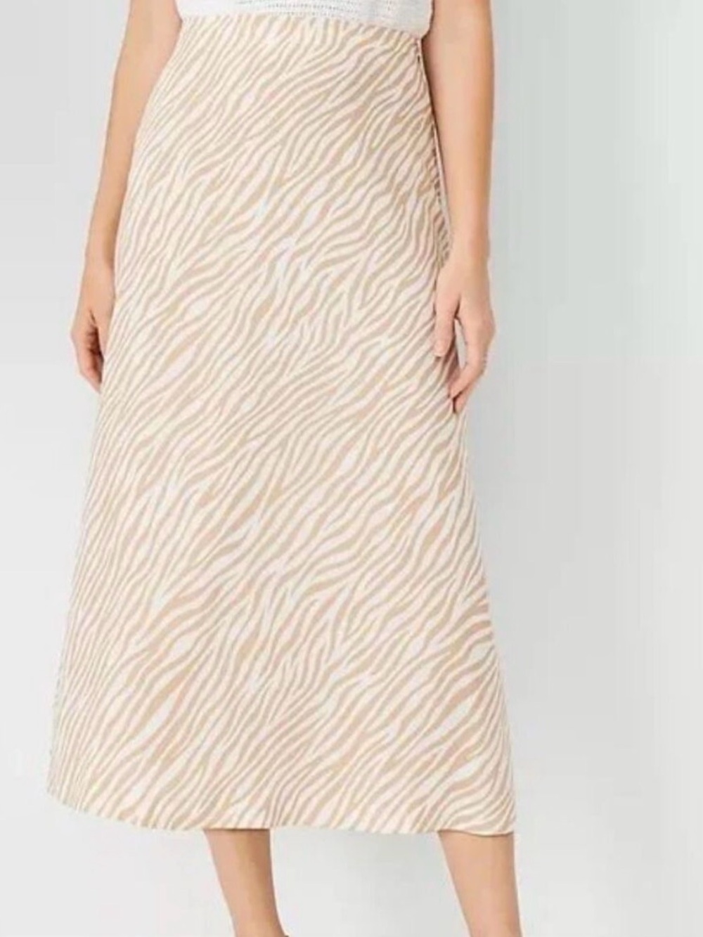 Ann Taylor Zebra Stripe Satin Midi Slip Skirt